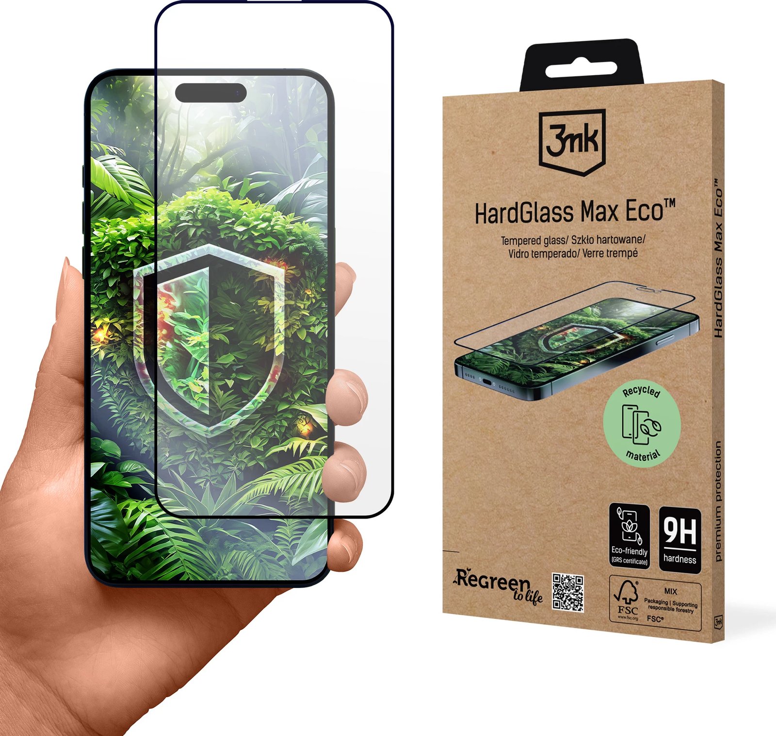 Xham i temperuar 3mk HardGlass Max Eco për iPhone 15 Plus/16 Plus