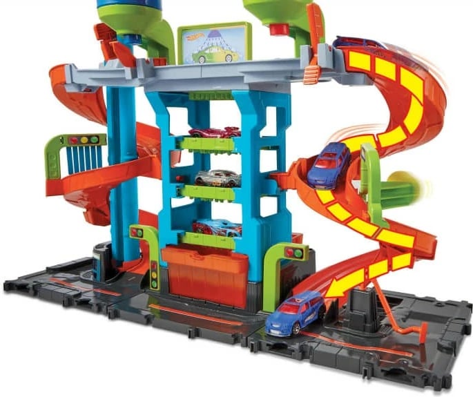 Set garazh Hot Wheels City Twisted Mega Car Wash HDP05, me makinë Color Shifters, shumëngjyrësh