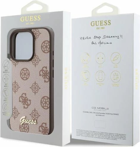 Mbështjellës Guess Peony Script MagSafe për iPhone 16 Pro, Kafe