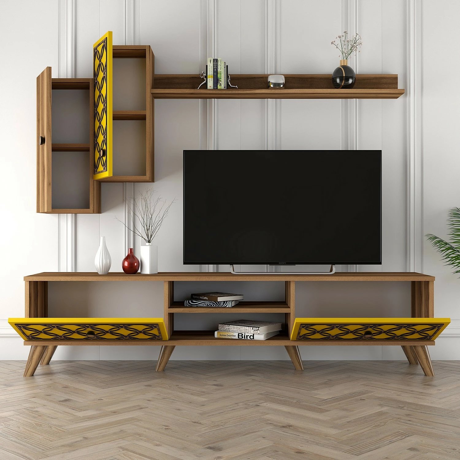 Set komodë TV Hanah Home, Class S, ngjyrë arre dhe e verdhë