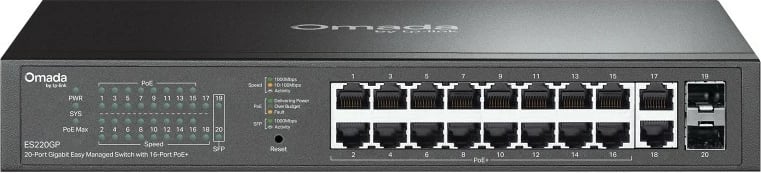 Switch TP-LINK Omada ES220GP 20-port Gigabit me 16 PoE+ 150W, i zi