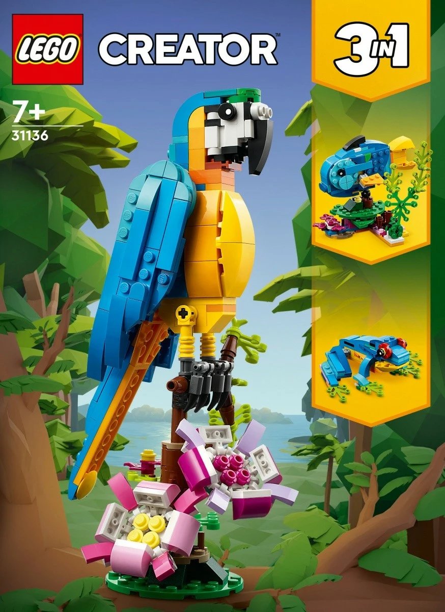 Set LEGO Creator 3-in-1, 31136 Exotic Parrot, 253 pjesë, shumëngjyrësh