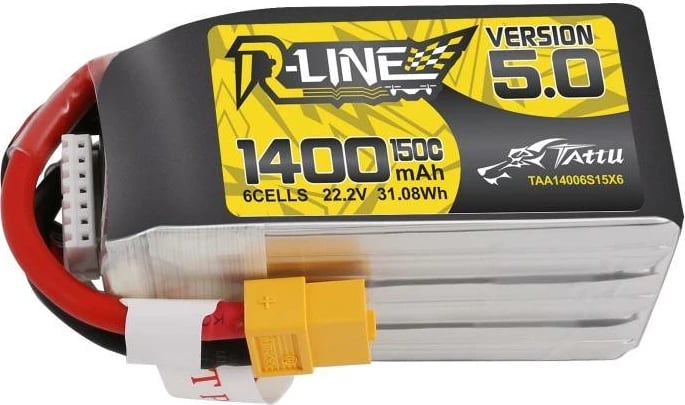 Bateri LiPo Tattu R-Line 5.0, 1400mAh, 22.2V, 150C, 6S1P, XT60