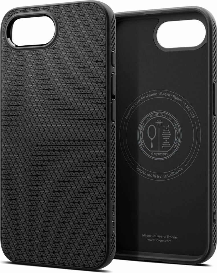 Mbështjellës Spigen Liquid Air Mag MagSafe për iPhone 16e, i zi, gjysmë-transparent