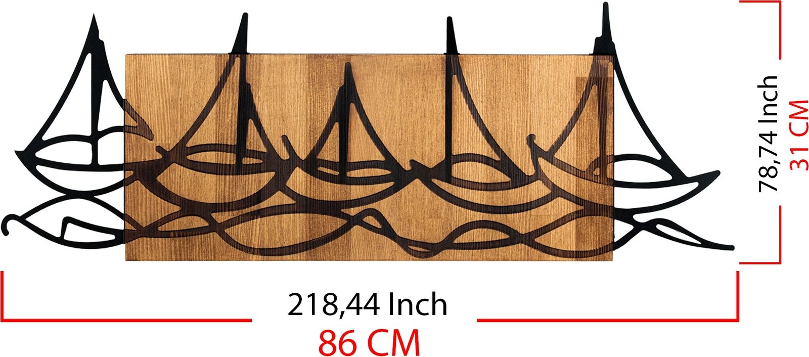 Aksesor dekorativ prej druri për mur, Wallity, Anije në det