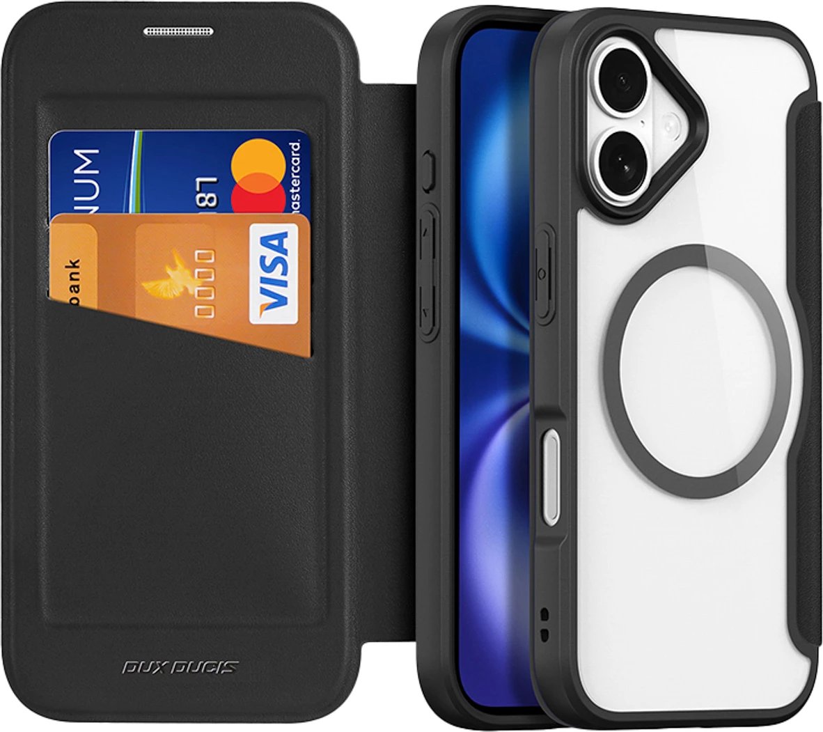 Mbështjellës Dux Ducis Skin X Pro për iPhone 17, me portofol, MagSafe, e zezë