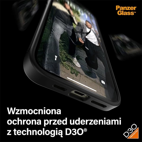 Mbështjellës PanzerGlass ClearCase për iPhone 15 Plus / 14 Plus, D3O, i tejdukshëm & zi