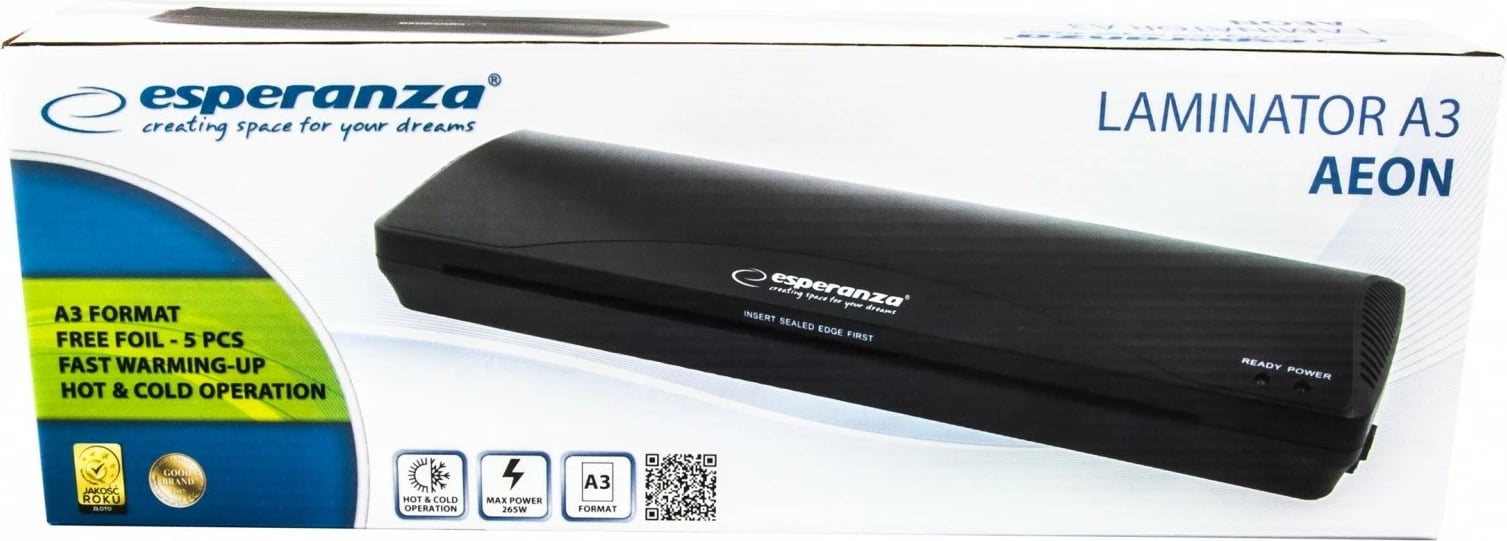 Laminator Esperanza AEON A3, EFL003, i zi, për dokumente A3/A4 Laminator Esperanza AEON A3, EFL003, i zi, për dokumente A3/A4