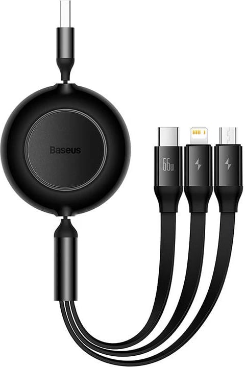Kabllo 3-në-1 Baseus Bright Mirror 3, USB-C/Lightning/Micro USB, 1.1m, 66W, e zezë