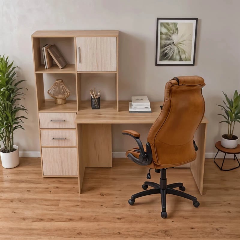 Tavolinë pune me raft Scarlet, ngjyrë sonoma-e bardhë, 161x60x150cm