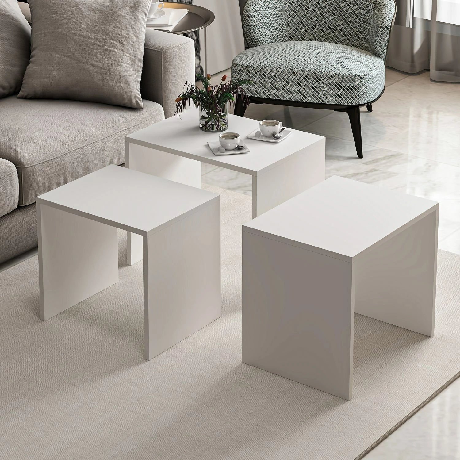 Set tavolinash ndihmëse të mbivendosura (3 copë), Skye Decor, Alya, ngjyrë e bardhë