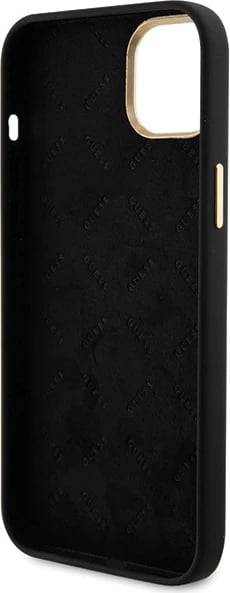 Mbështjellës Guess Silicone Logo Strass 4G për iPhone 15, i zi