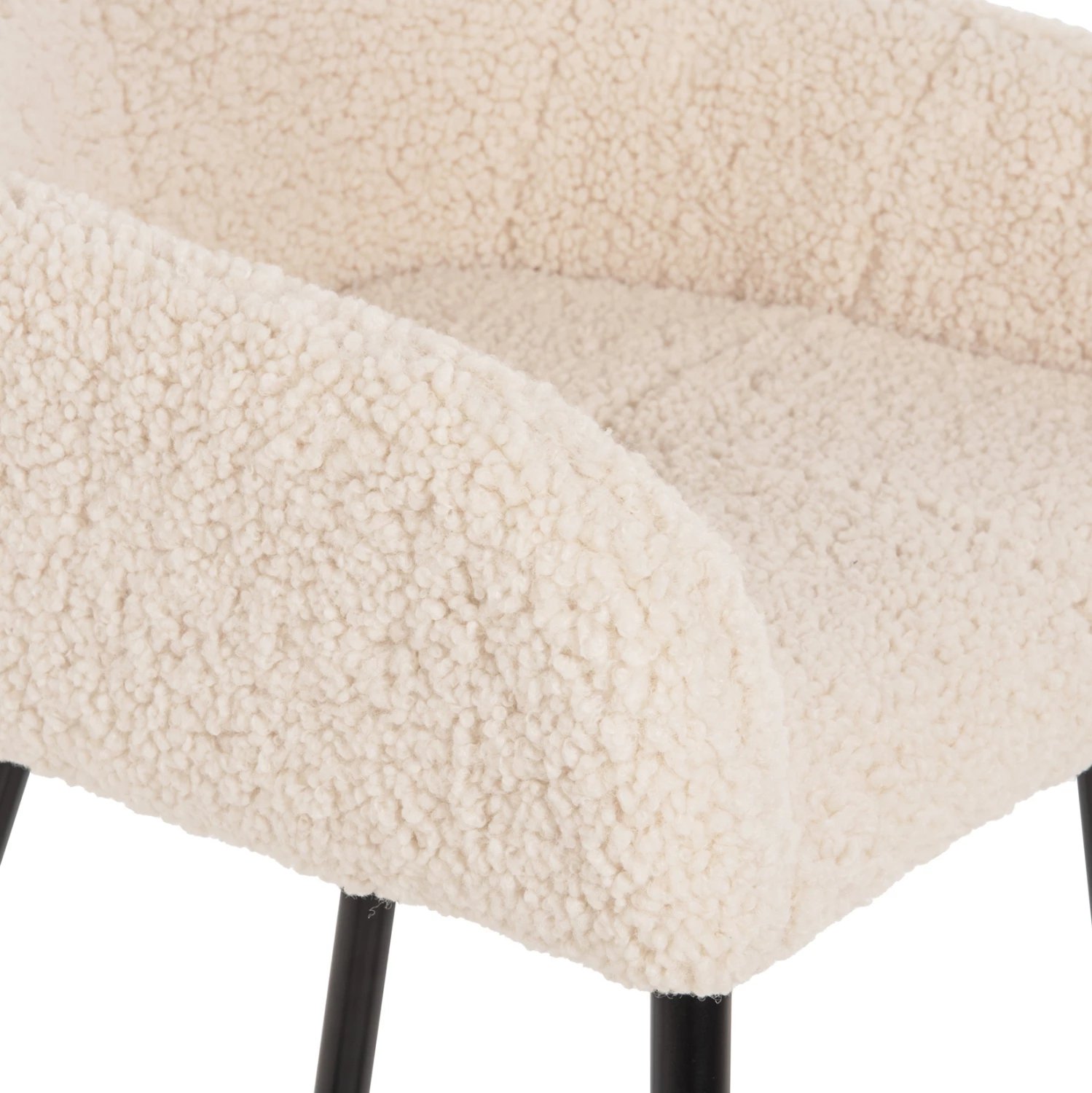 Karrige për bar, lartësi mesatare, STRIKE, FH8592.02, pëlhurë TEDDY e bardhë, këmbë metalike të zeza, 50x50x94,5H cm., set prej 2 copë