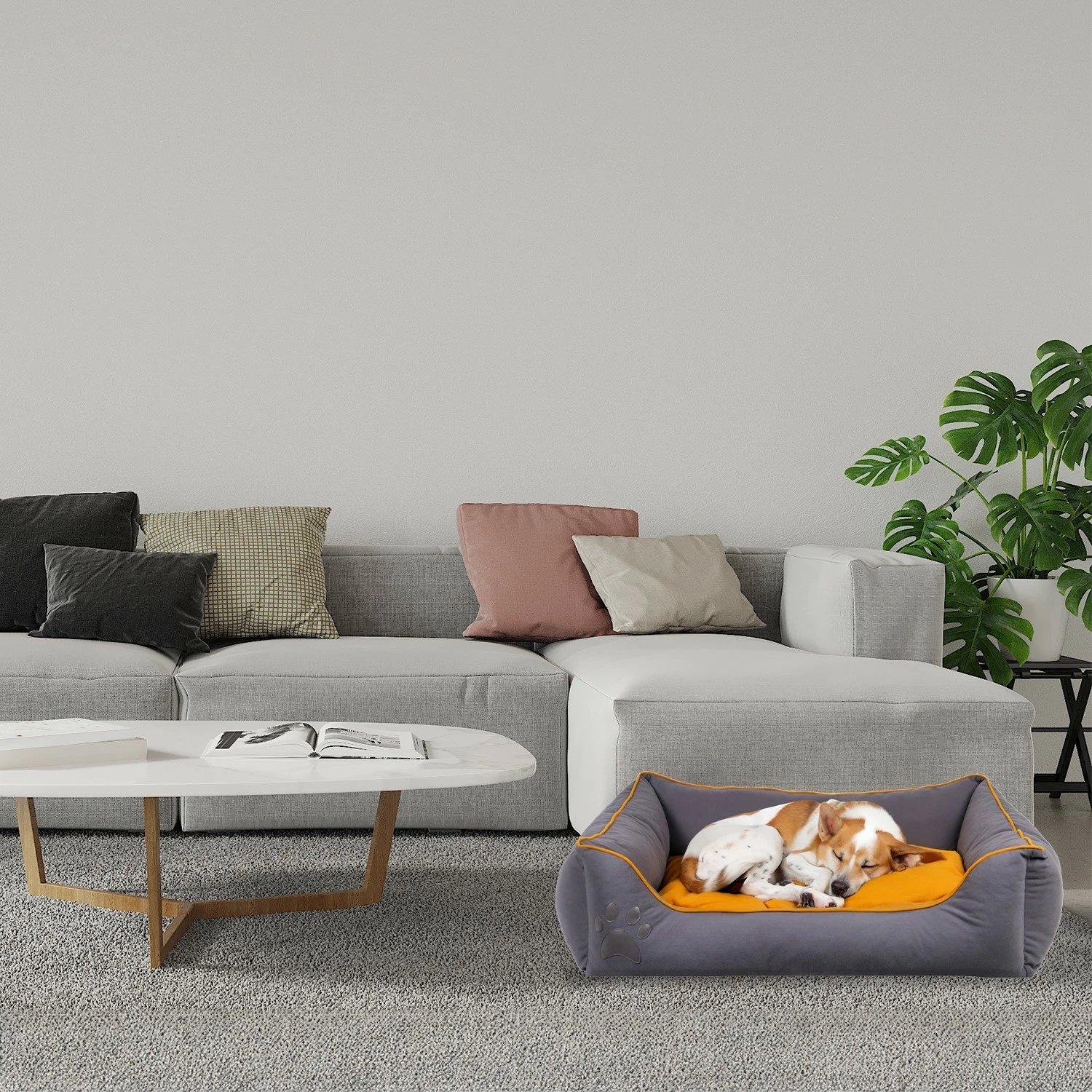 Shtrat për qen e mace Lucy, Paws & Whiskers, i vogël, gri/mustard