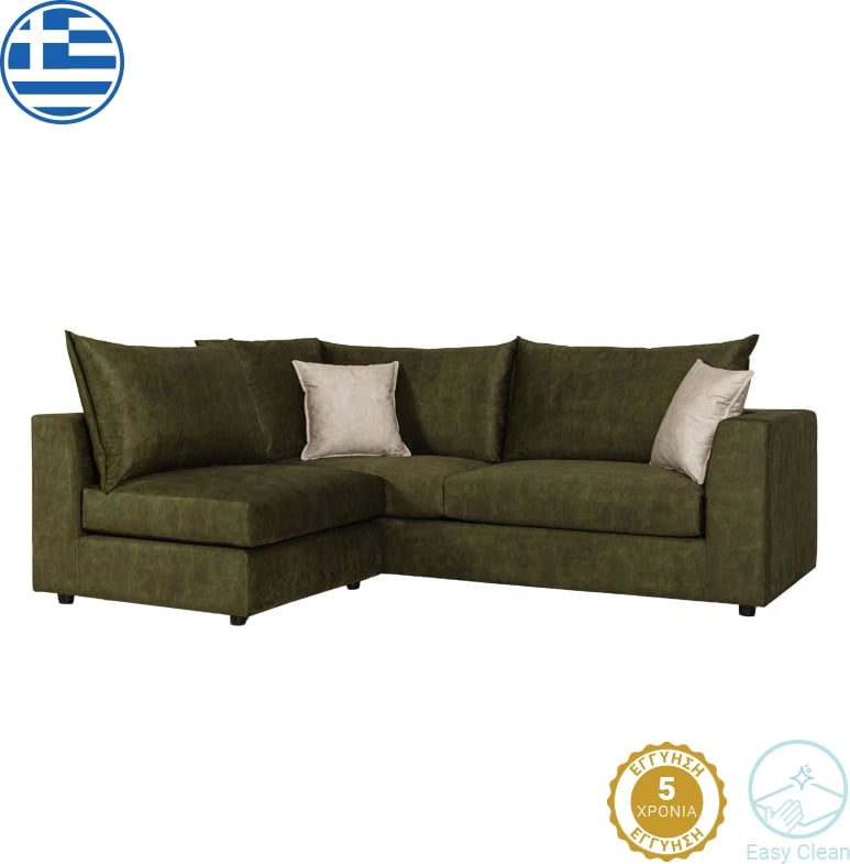 Divan polymorfik Artemis, pëlhurë jeshile antike, jastëk fildishi, 240x187x95cm