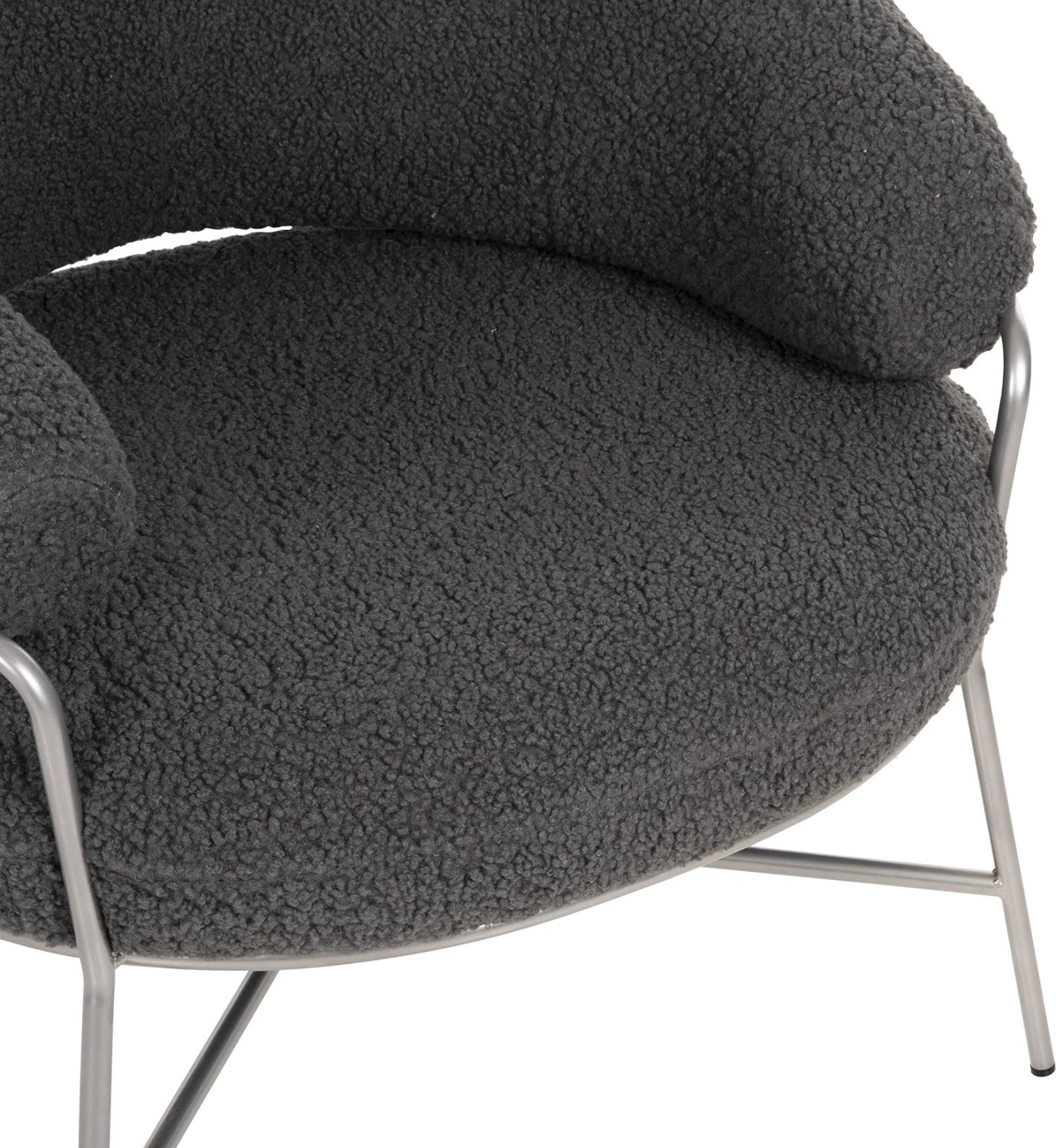 Fotelje TRUDI, stof boucle gri, kornizë metalike argjendi, 84x79x76cm
