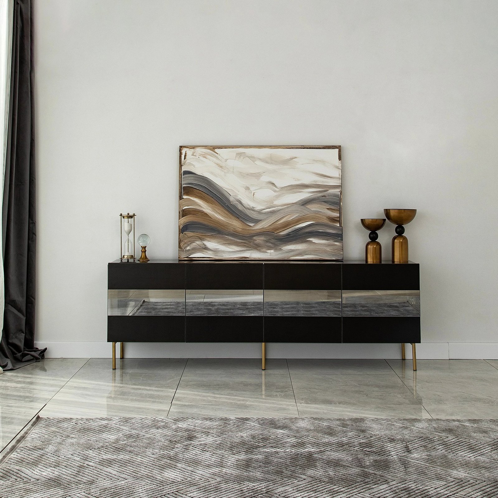 Komodë TV Skye Decor, ngjyrë ari dhe fume, Leon