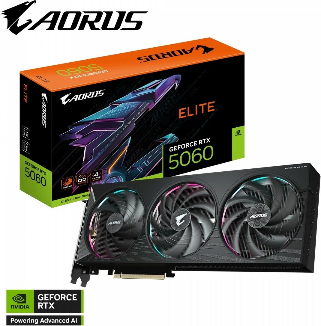 Kartelë grafike Gigabyte AORUS GeForce RTX 5060 ELITE, 8GB GDDR7, PCI-E 5.0, e zezë