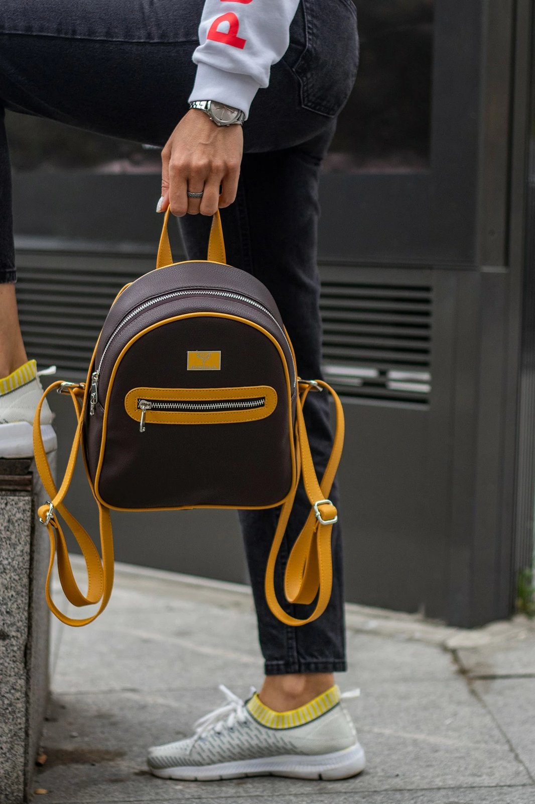 Çantë shpine Zoozie Bags Oslo, kafe-verdhë