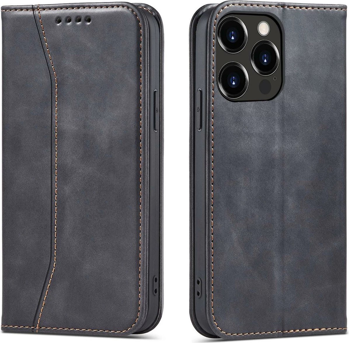 Mbështjellës Hurtel Magnet Fancy Case për iPhone 13 Pro Max, portofol, me mbajtëse, e zezë
