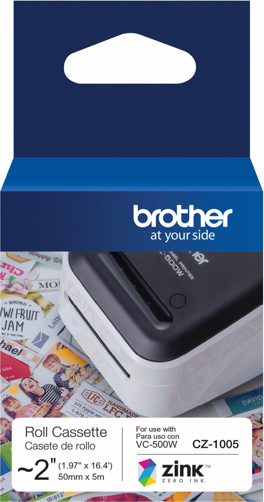 Rrotullë etiketa Brother CZ-1005, për VC-500W, 50 mm x 5 m, ZINK, e bardhë