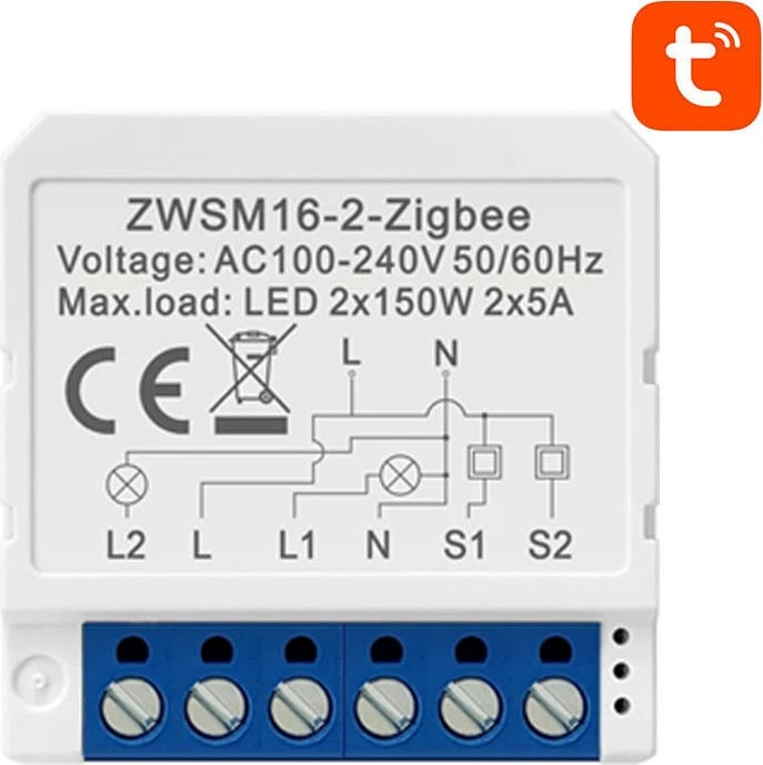 Switch i mençur Avatto ZWSM16-W2, ZigBee, 2 kanale, i bardhë