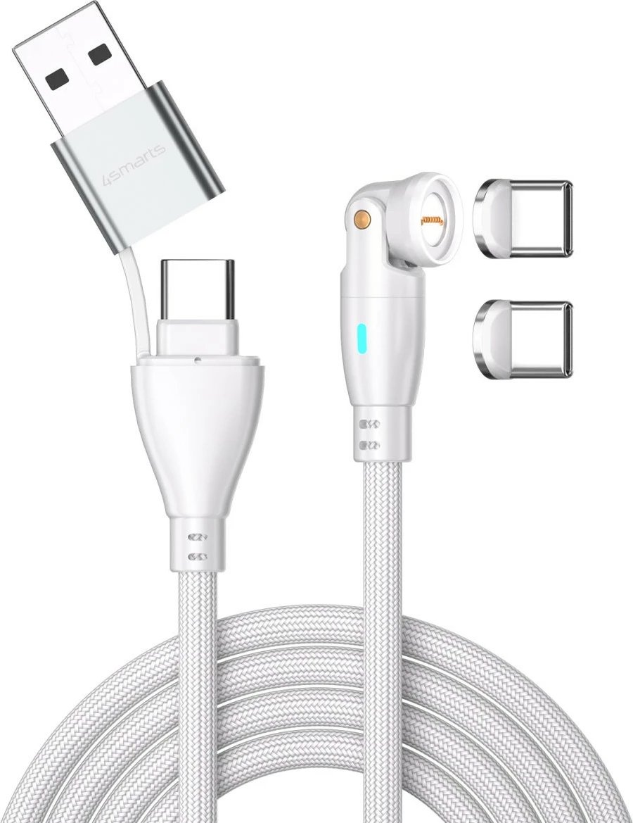 Kabllo USB C 4smarts 541236, 1.8m, adapter USB A, karikim i shpejtë, bardhë