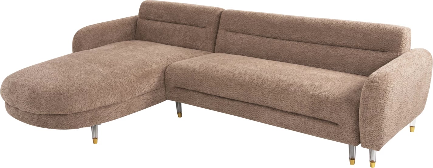 Divan qoshe i kthyeshëm FLYER FH6072.01, pëlhurë kafe, këmbë të larta metalike, 285x86-172x74H cm