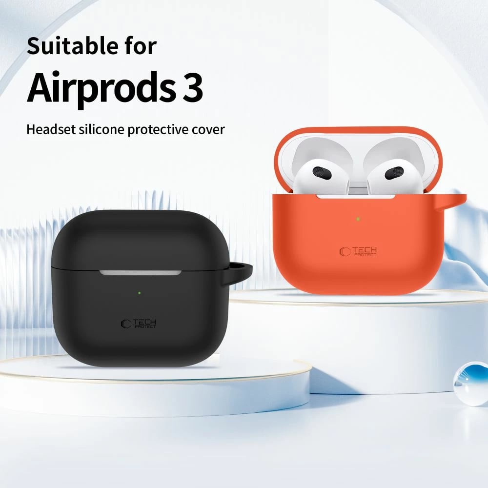 Mbështjellës Tech-Protect për AirPods 3, silikon, me karabinë, i zi