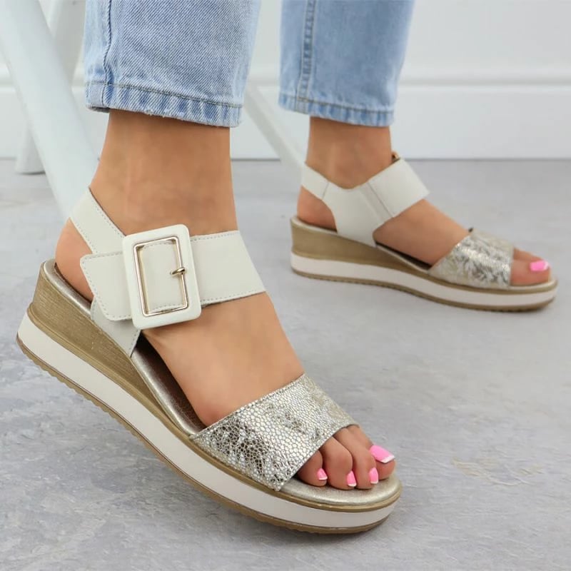 Sandale wedge për femra Remonte, të bardha
