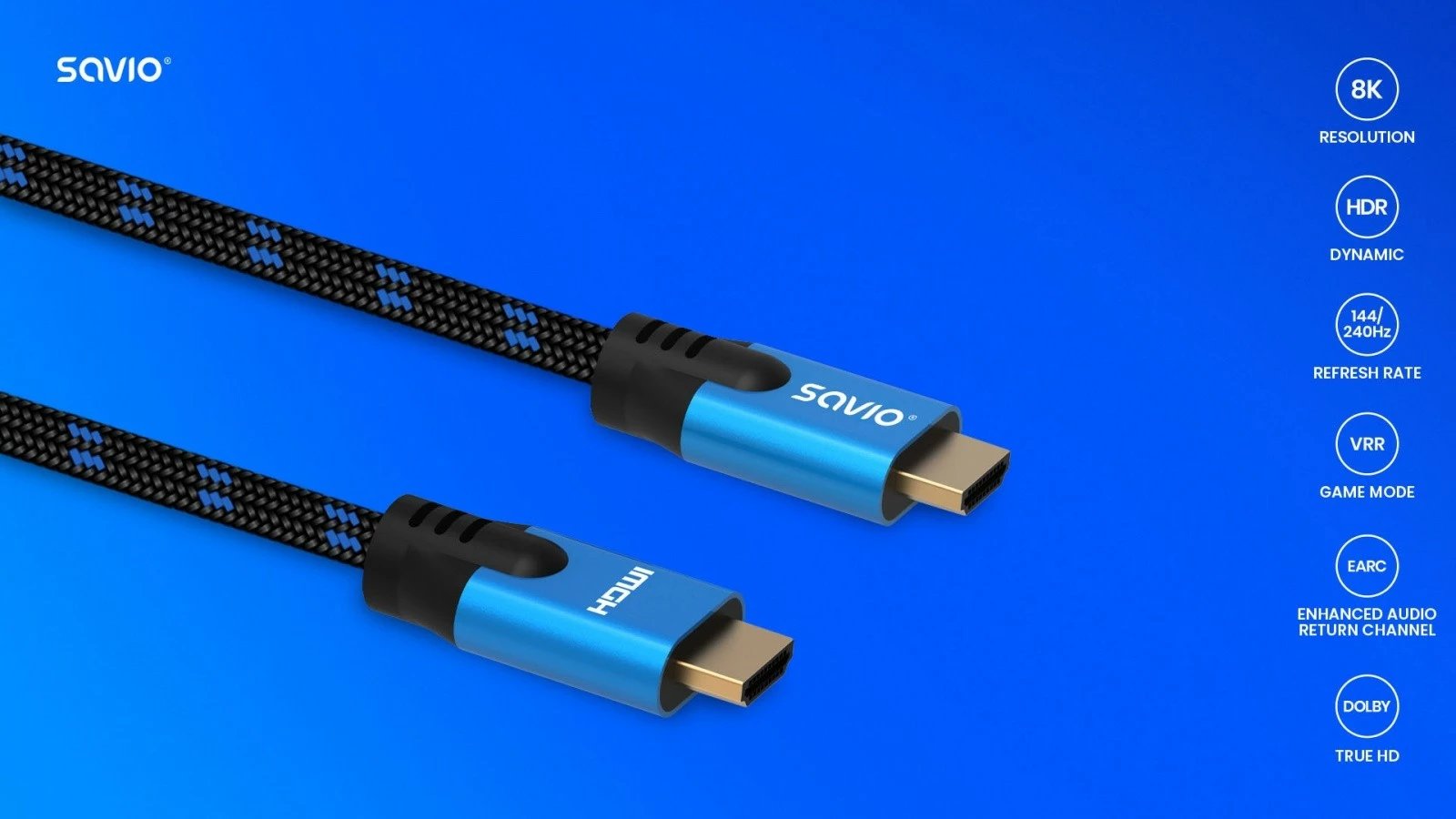 Kabllo HDMI Savio CL-143, 3m, Ultra HD 8K, v2.1, zezë/blu