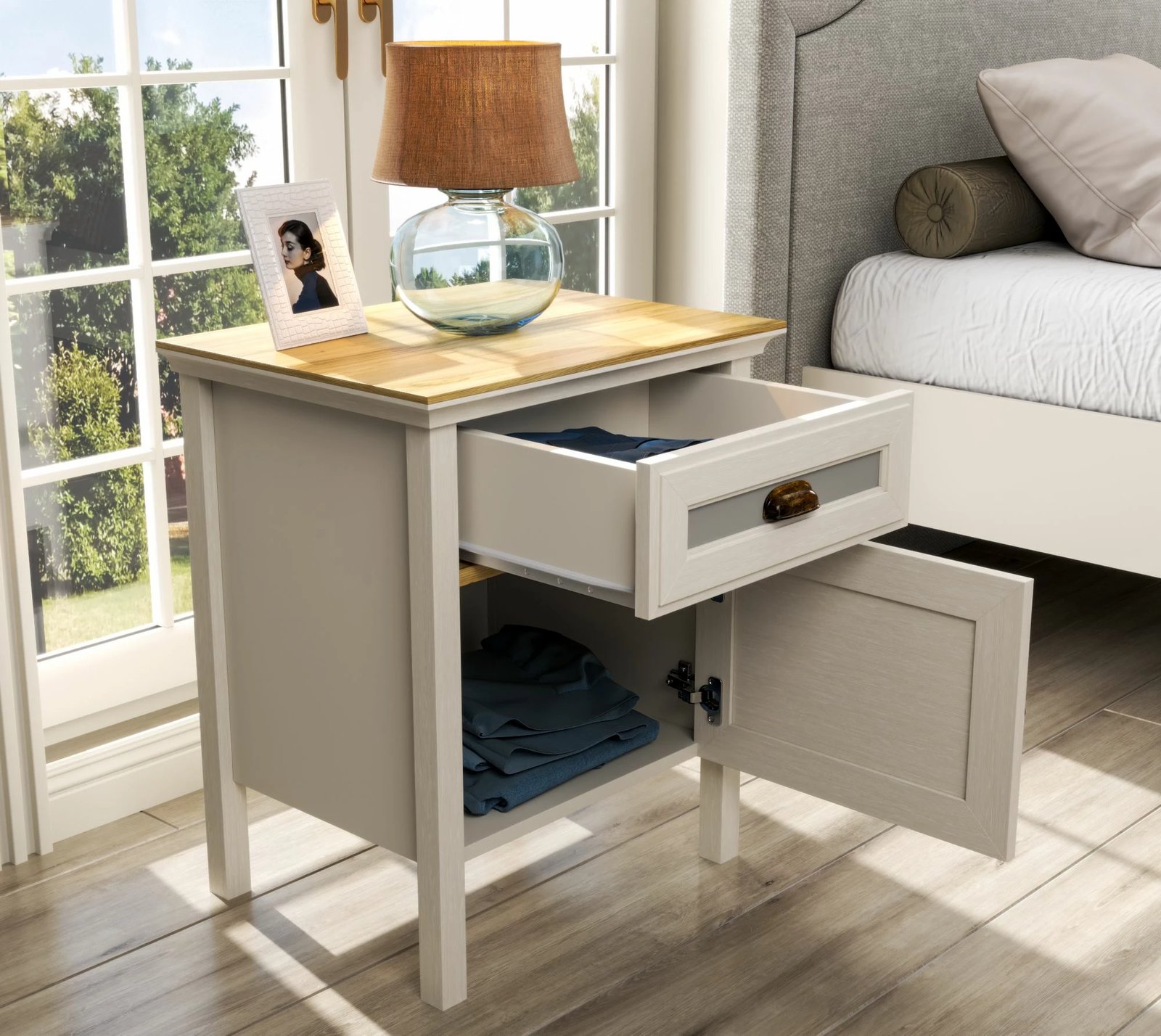 Komodinë nate Skye Decor, FRN-21015, krem, lis, gri