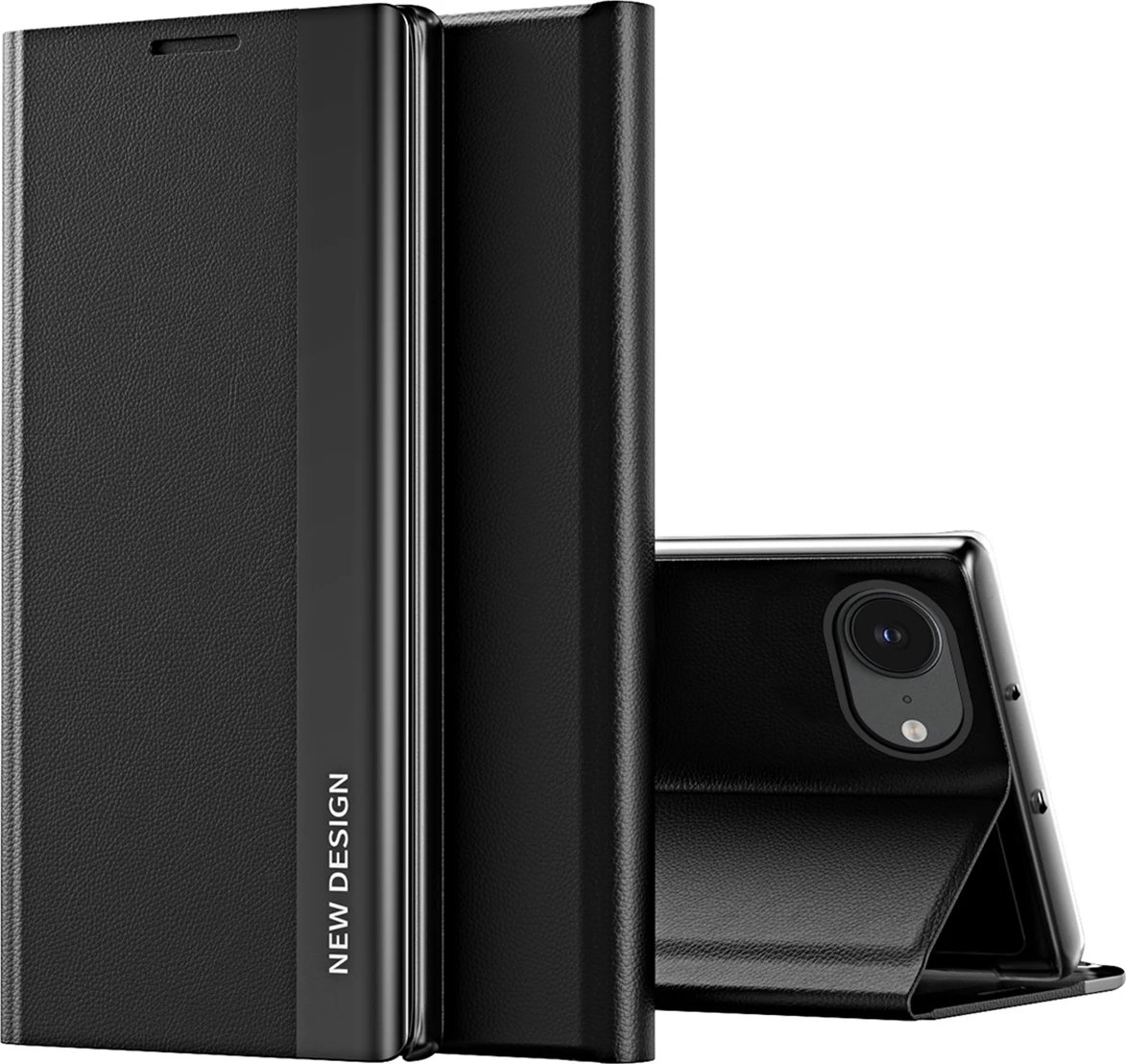 Mbështjellës Hurtel Sleep Case Pro për iPhone 16e, me kapak dhe stand, zi