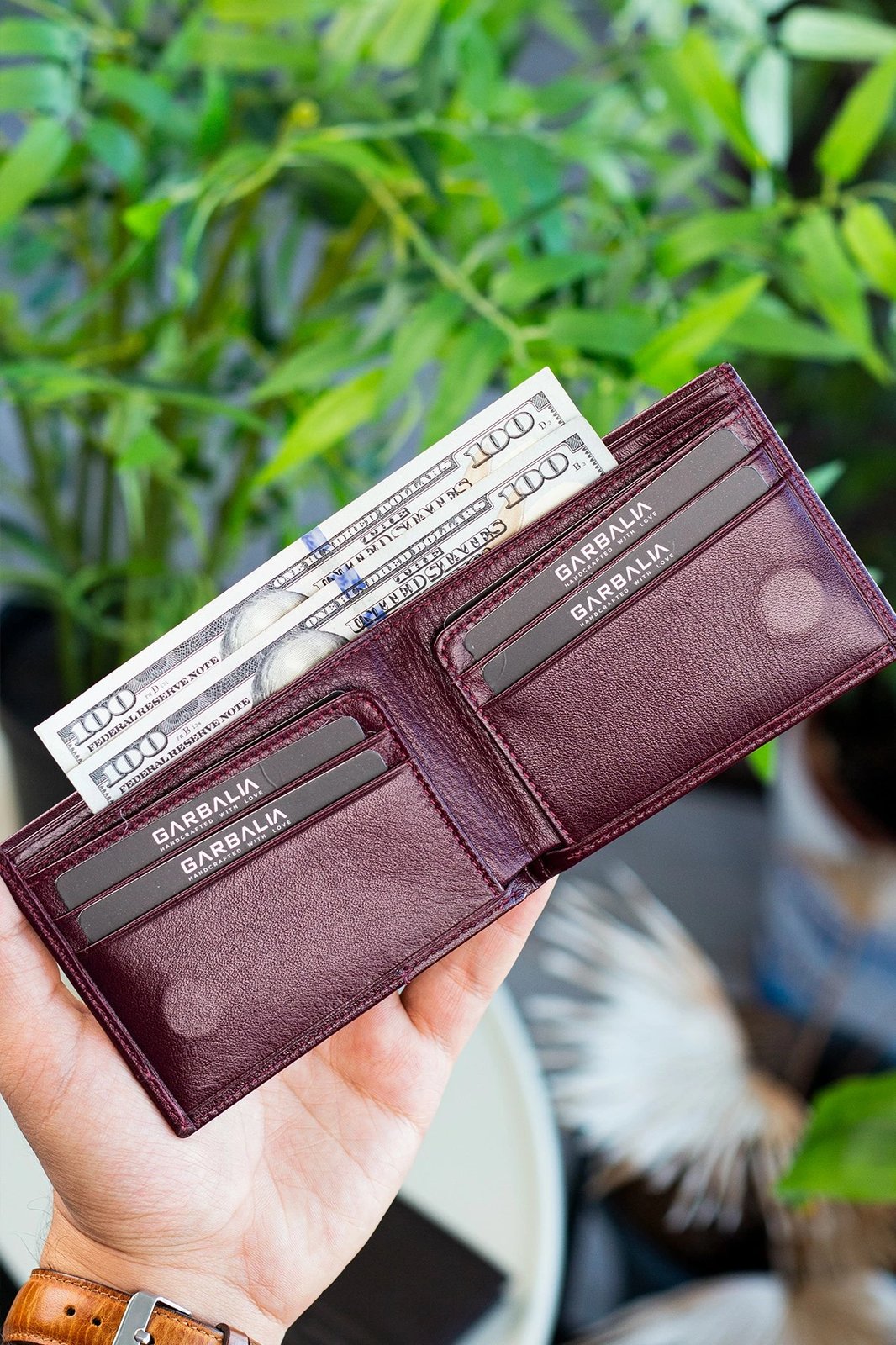 Portofol për burra, ngjyrë e kuqe Claret, Zoozie Bags, David
