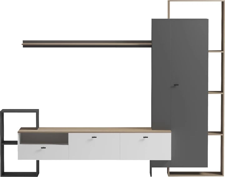 Set për dhomë dite Ferefia, ngjyrë sonoma, e bardhë dhe gri e errët, 240x45.5x189.5cm