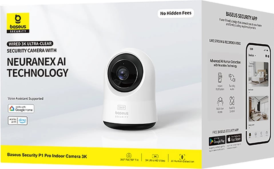 Kamerë sigurie Baseus Security P1 Pro 3K S0TV022132, Wi-Fi, microSD, Bardhë