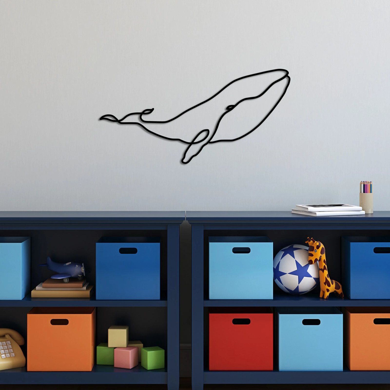 Aksesor dekorativ metalik për mur, balenë, Wallity, madhësia L