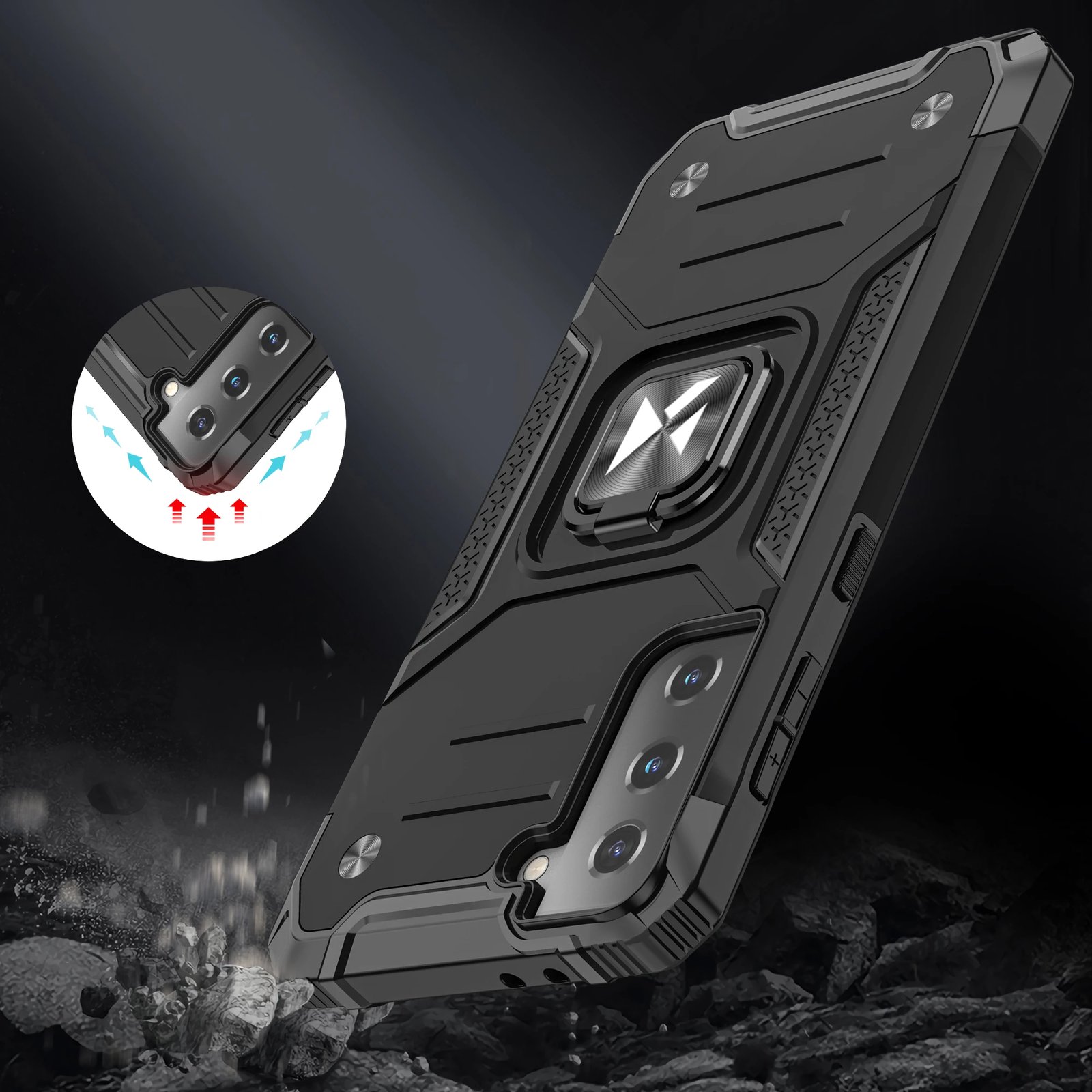 Mbështjellës Wozinsky Ring Armor për Samsung Galaxy S22 Ultra, me mbajtëse gishti dhe stand, Rozë