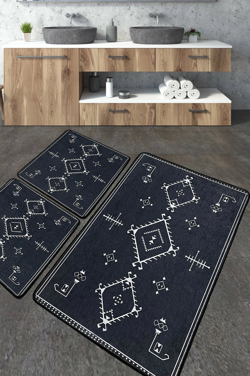 Set tapetash për banjo (3 copë), Mijölnir, ngjyrë gri e errët