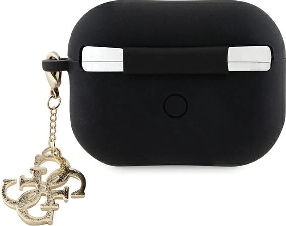 Mbështjellës Guess GUAP2LECG4K për AirPods Pro 2, silikon, i zi, me varëse dekorative