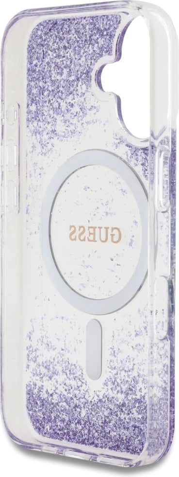 Mbështjellës Guess HC Resin Bottom Glitter MagSafe, për iPhone 16 6.1", hardcase TPU/PC, me MagSafe, vjollcë