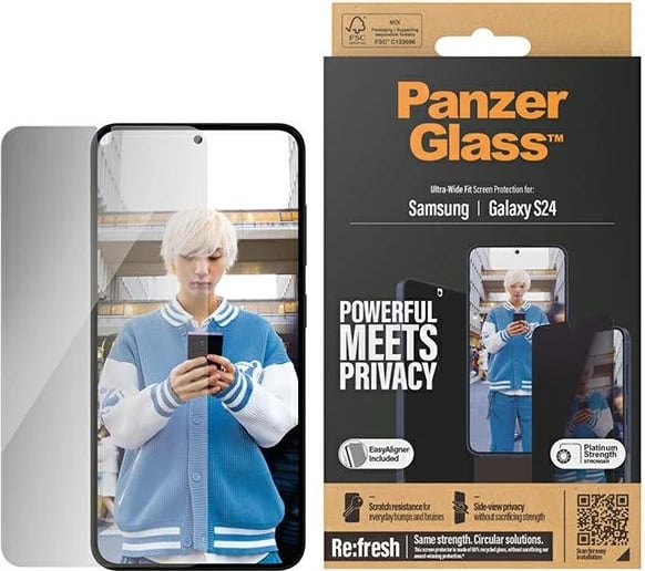 Mbrojtës ekrani PanzerGlass Ultra-Wide Fit Privacy me pozicionues, për Samsung Galaxy S24, xham i temperuar