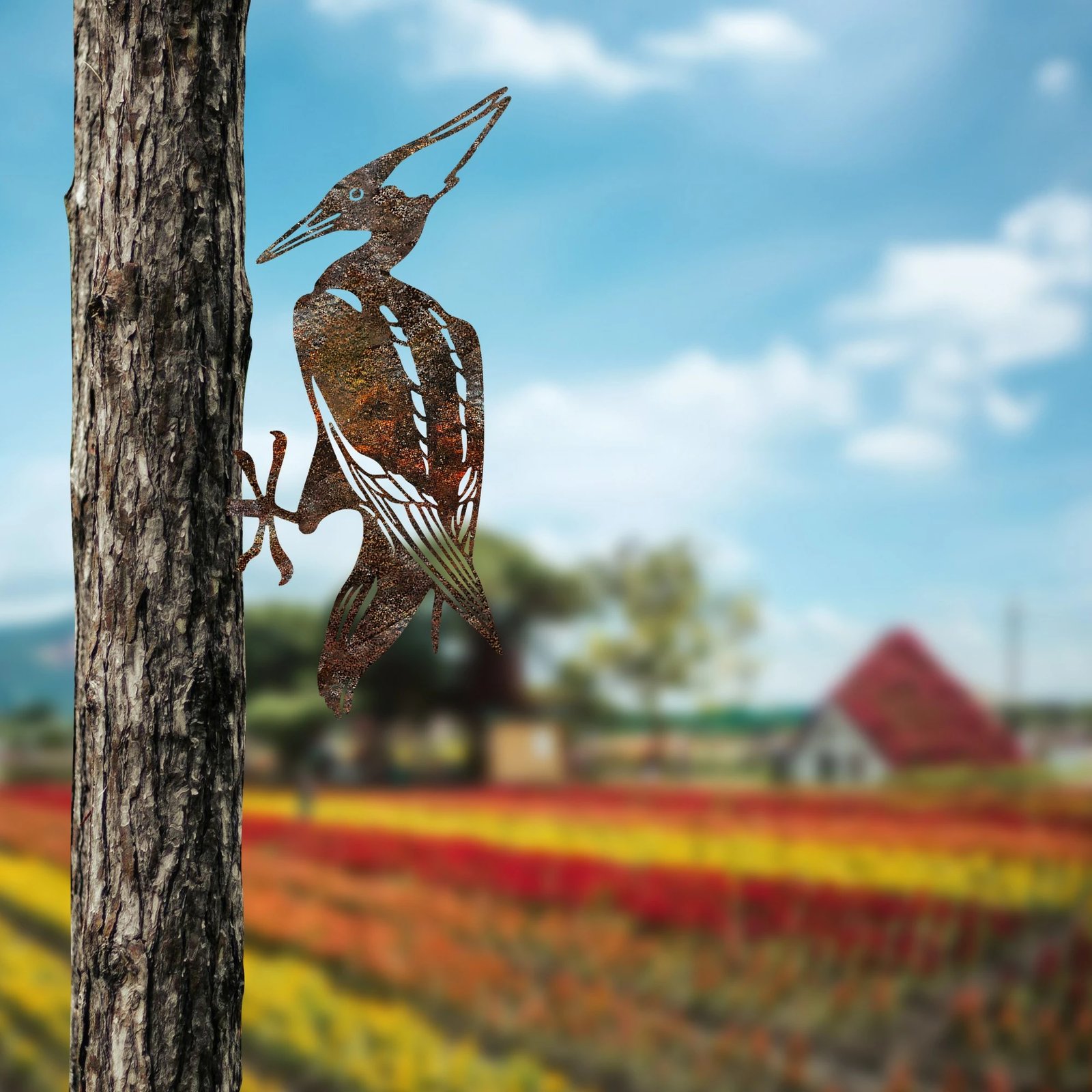 Objekt dekorativ për kopsht, zog në degë, ngjyrë kafe, Aberto Design, 22x40cm