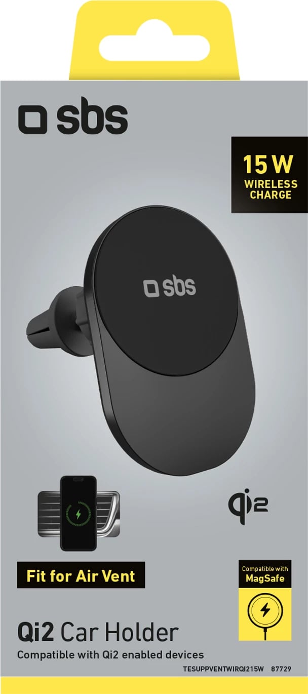 Mbajtës dhe karikues wireless për celular SBS TESUPPVENTWIRQI215W, MagSafe, 15W, i zi