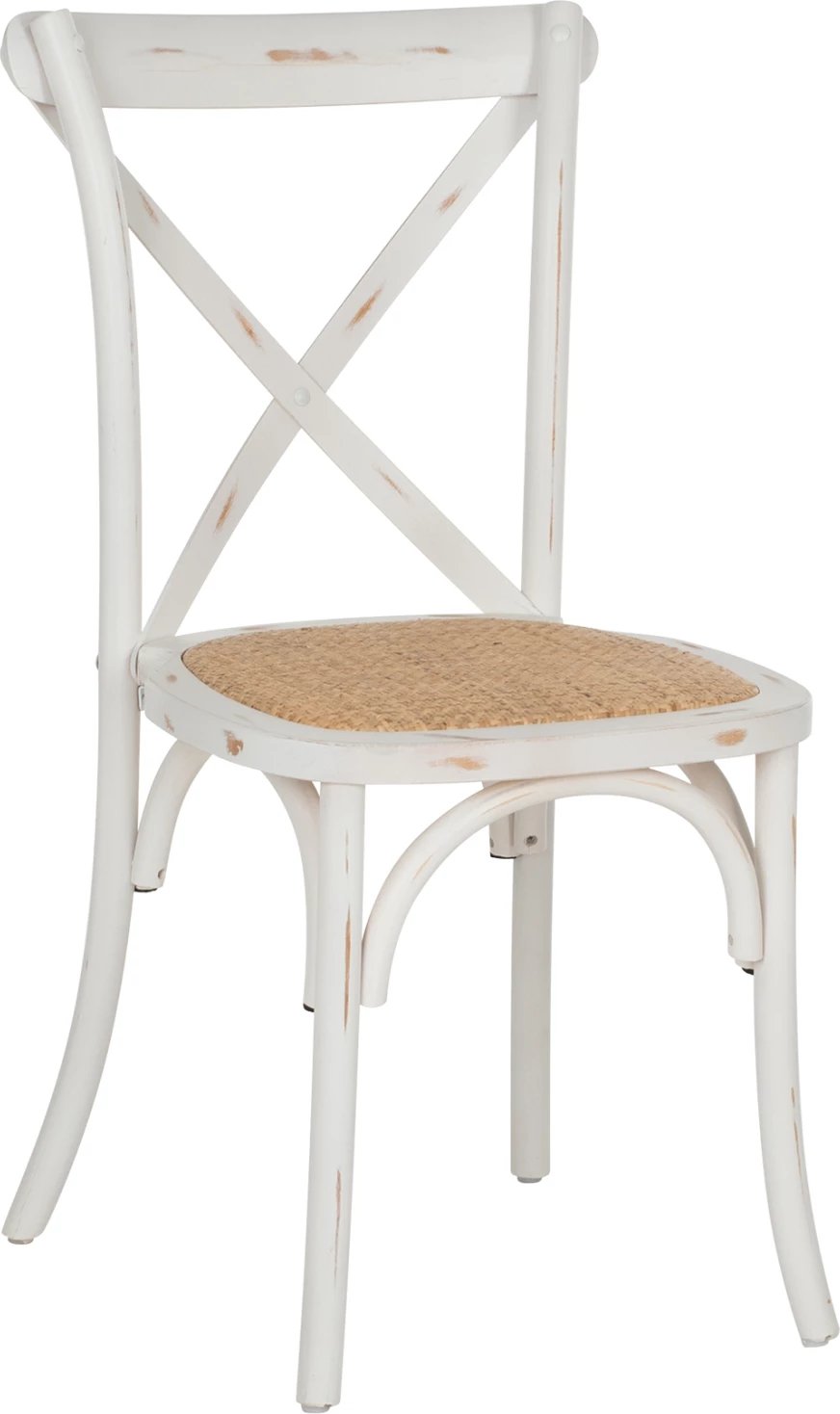 Karrige Owen e grumbullueshme prej druri ahu, ngjyrë e bardhë e larë, me shpinë të kryqëzuar, FH8575.04, 45x55.5x90 cm