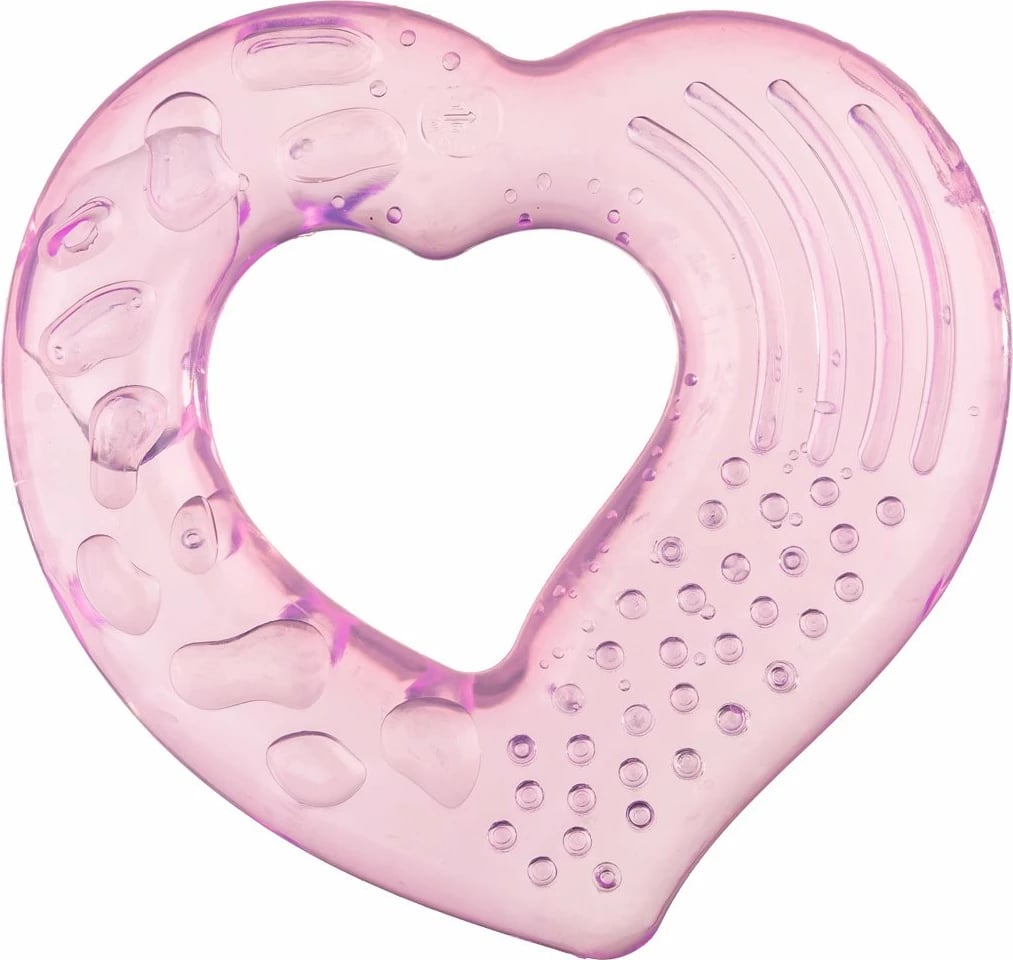 Teether ftohës, Akuku, Zemër, 8 cm, 3m+, rozë