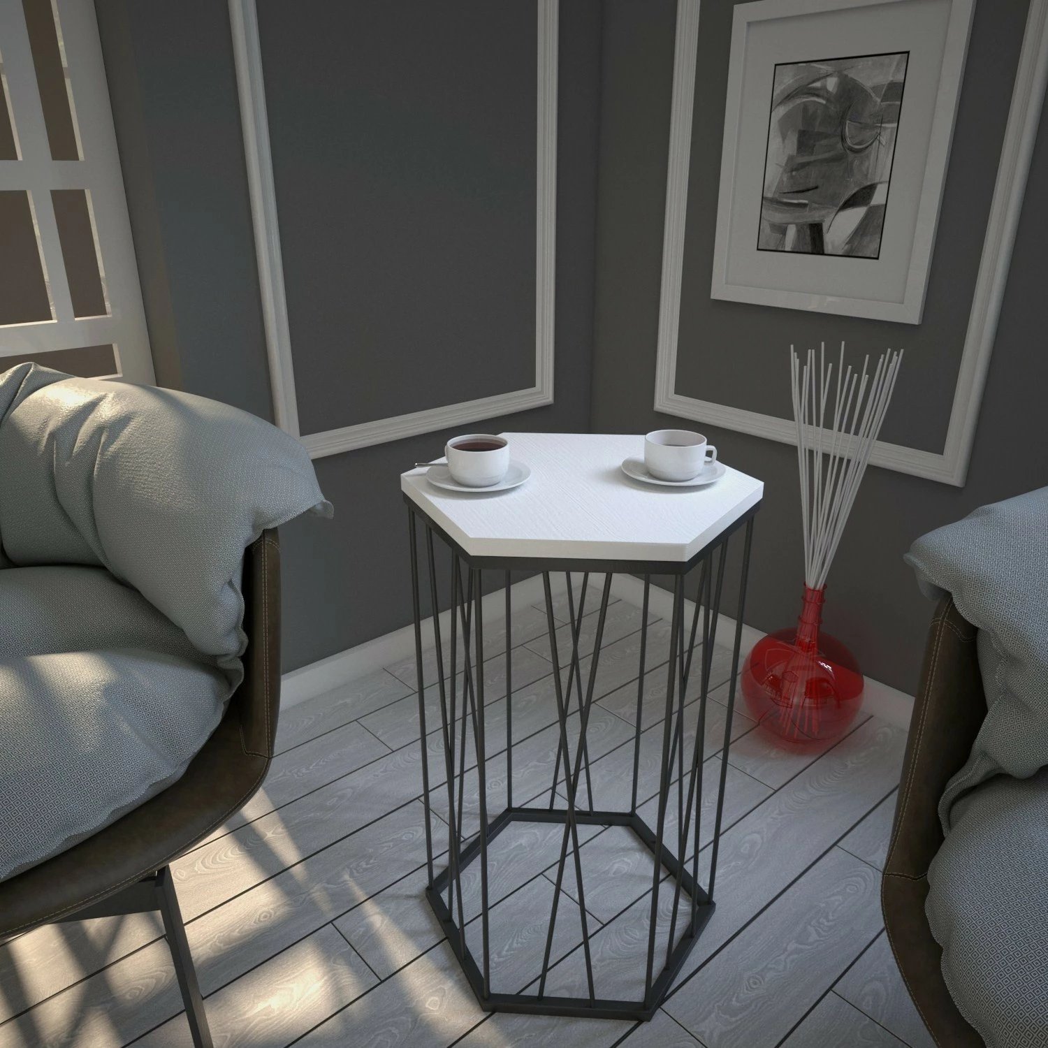 Tavolinë anësore Hanah Home, dru Cetrus, e bardhë