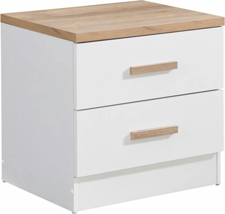 Komodinë PRACTICO me 2 sirtarë, natyrale e bardhë, 50x40x50
