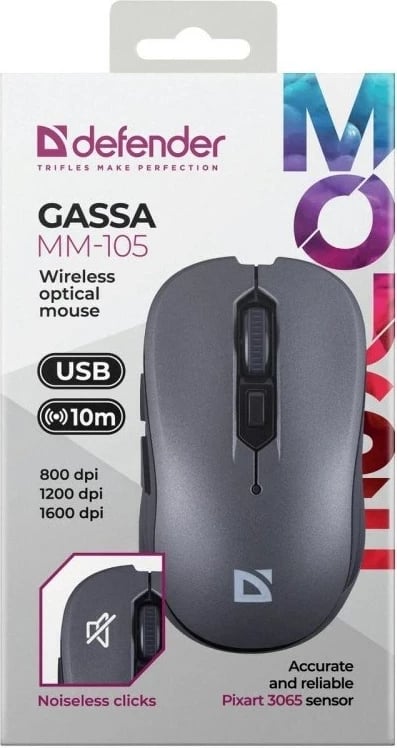 Maus Defender Gassa MM-105 RF Silent, Gri