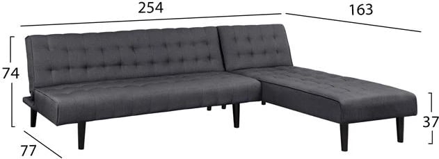 Kënd divan shtrat i kthyeshëm Zelda FH3154.01 me pëlhurë gri 254x163x74cm